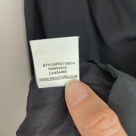 Trina Turk One Shoulder Dress Womens 2 100% Silk Black Beaded Mini Cocktail - Picture 7 of 8